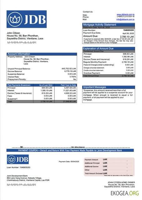 Modèle Word et PDF de relevé hypothécaire de la Banque commune de développement du Laos
